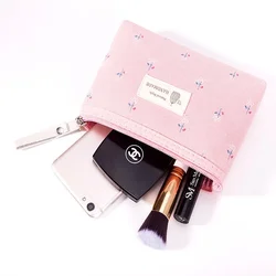 Flower Print Canvas Women Cosmetic Bag Toiletry Storage Waterproof Organize Zipper Bag Travel Wash Portable Female MakeUp Bag