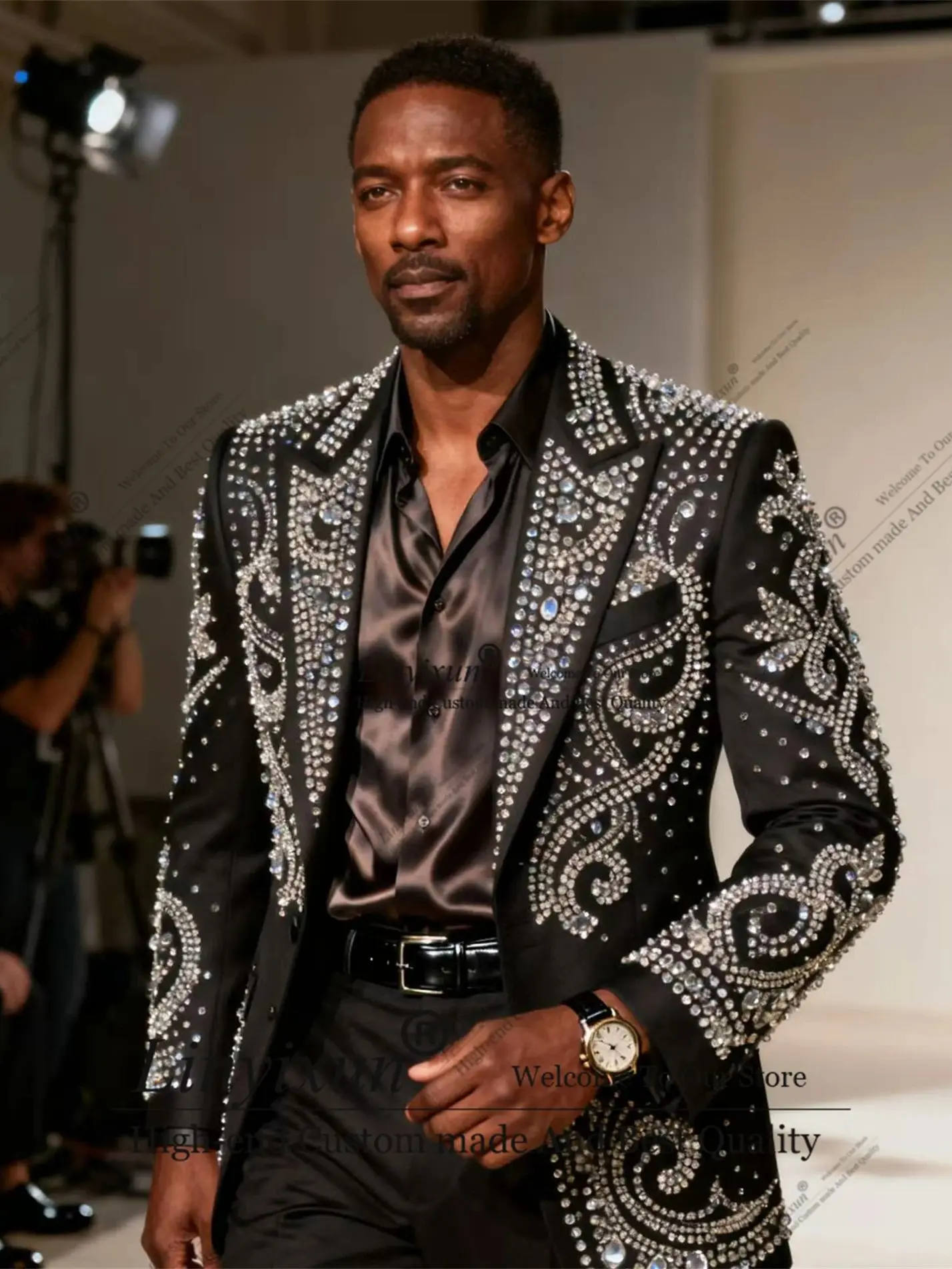 

Уникальный роскошный дизайн, мужские костюмы со стразами и бриллиантами, комплект из 2 предметов, мужские пиджаки для жениха, на день рождения, Ropa hombre, свадебные смокинги по индивидуальному заказу