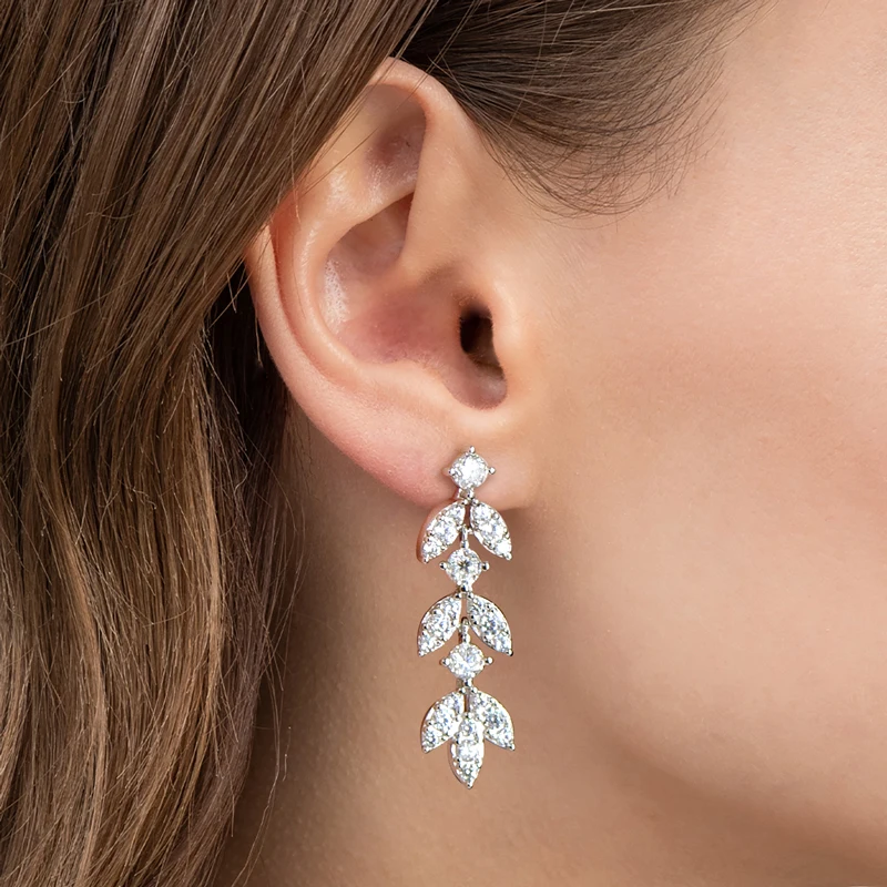 

High Quality Silver 925 Drop Dangle Earrings for Women Real 3.0mm D Color Moissanite Diamond Delicate Leaf-Shape Stud Earrings