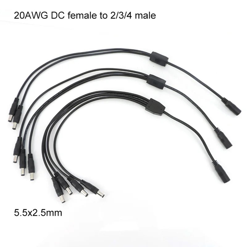 45cm 1 DC Female To 2/3/4 Male Splitter plug 5.5x2.5mm 20awg 5A Power supply Cord adapter Connector Cable for LED Strip Camera C