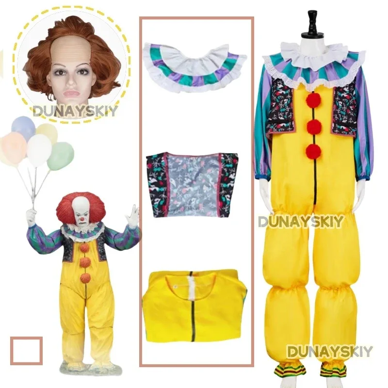 

Костюм для косплея Stephenn It Pennywise King's, клоун, желтый Джокер, злой ужас, пальто на Хэллоуин, верхняя одежда, нарядный костюм