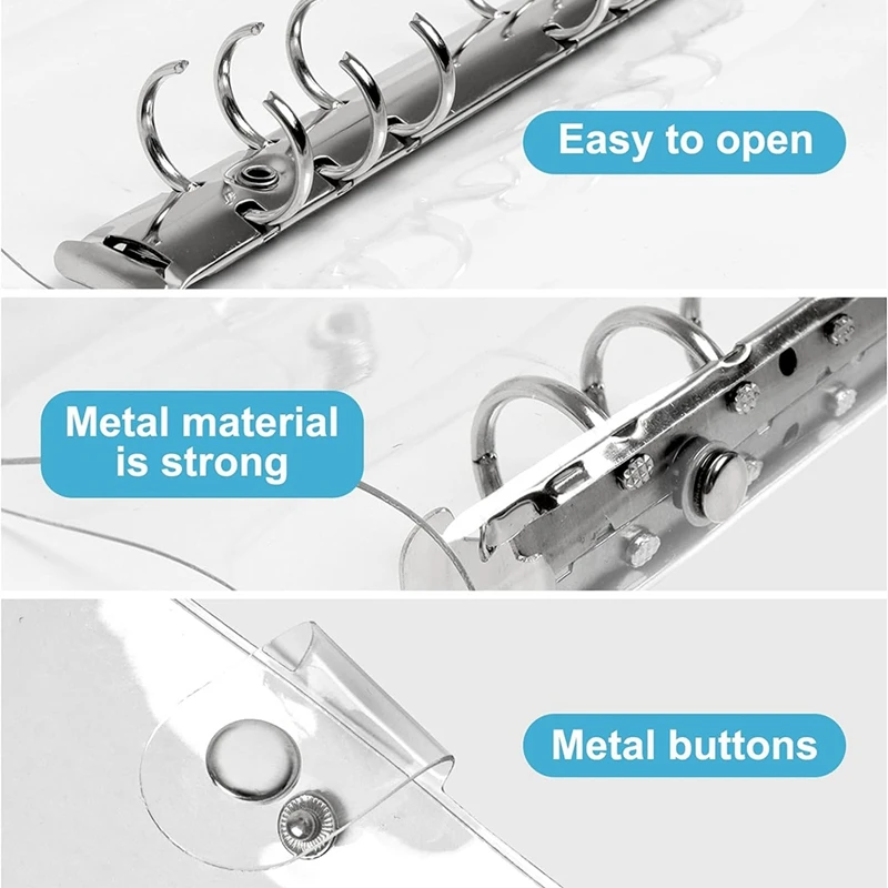 แผ่นปิด A6 6ห่วงพีวีซีนิ่มโปร่งใส3แพ็คปกสมุดโน้ตใสตัวยึด A6สำหรับเติมใหม่ได้ทนทาน