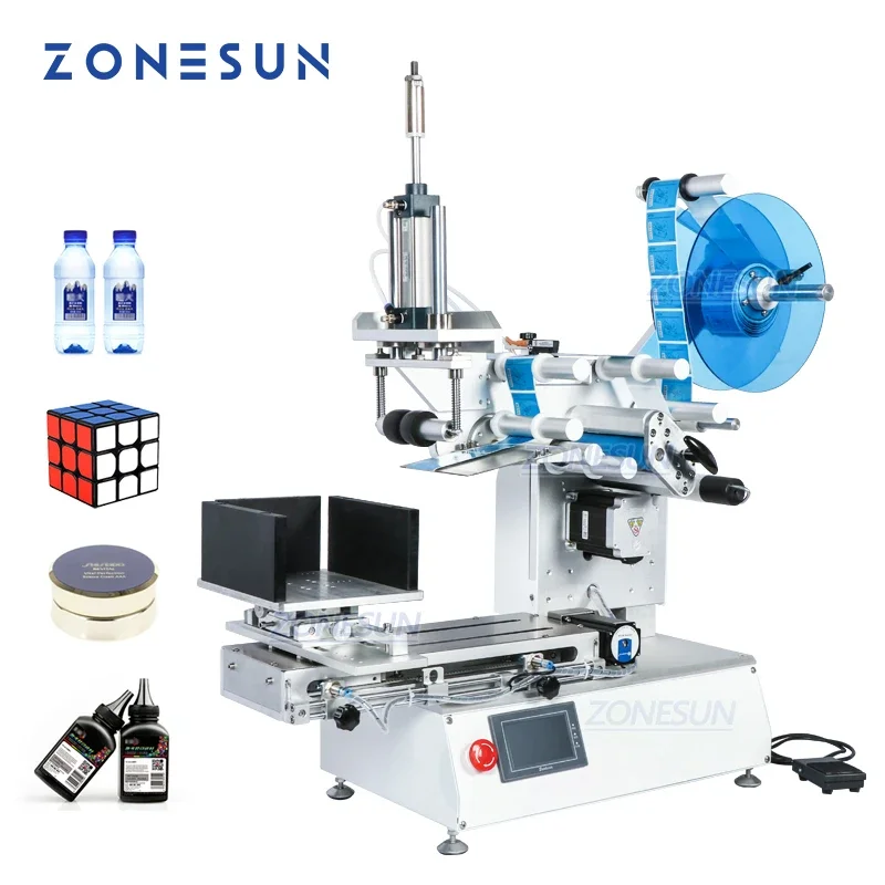 ZONESUN XL-T803 Semi-automatic Flat Plastic Cans Rubik's cube Shampoo Water Milk Juicer Bottle Labeling Machine Labeller