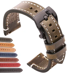 Vintage Watch Strap Bracelet 18mm 20mm 22mm 24mm 7 Colors Women Men Cow Leather Watch Band With Stainless Steel Skull Buckle
