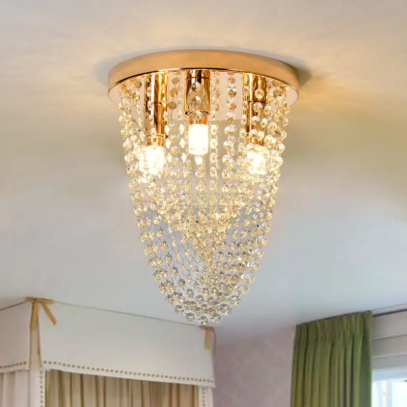 Luxury Waterfall K9 Crystal Ceiling Light Polished Chrome/Gold Metal Flush Mount Lamp For Living Room Bedroom Hallway Decor