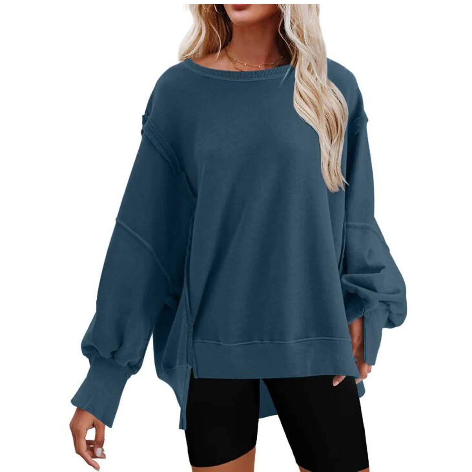 Autumn New Solid Color Pullover Round Neck Long Sleeve Top Women\'s European and American Long casual Loose Sweater Women\'s Wear