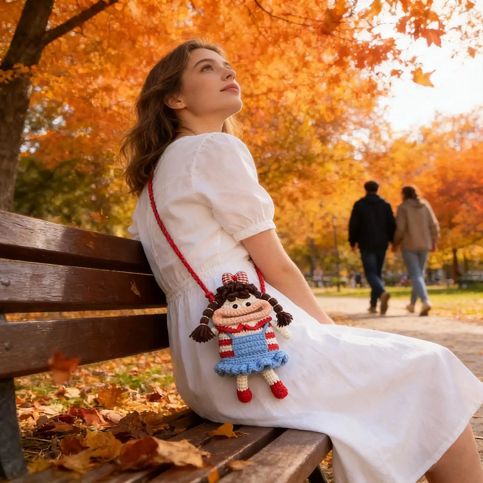 Phone Holder Bag Knitted Sausage Mouth Funny Pouch Cute Doll Phone Holder Purse For Women Girls Outdoor Shopping Dating Travel