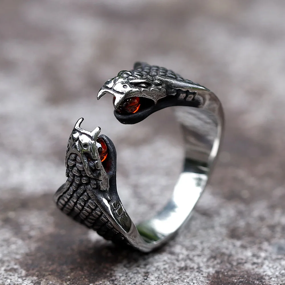 2023 NEW Men's 316L stainless-steel rings retro Two headed snake RING for teens gothic punk biker Jewelry free shipping - view 3