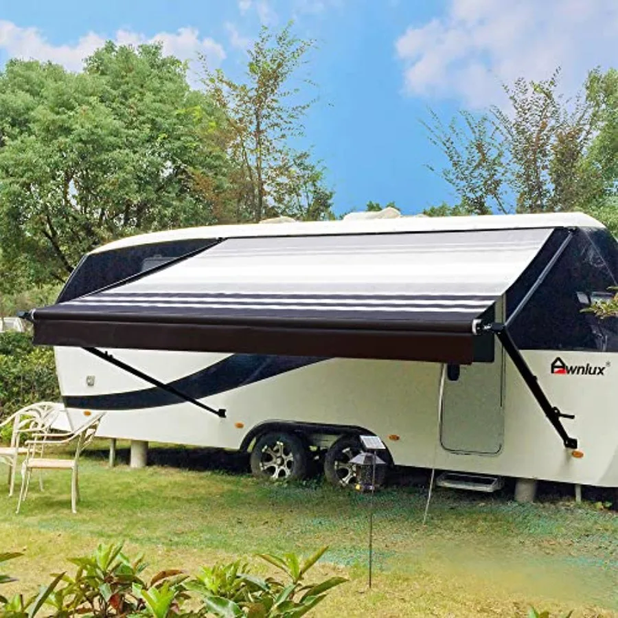 Black Manual Modular Retractable RV Awning Full Set Assemblies for RV, 5th Wheel, Travel Trailers, Toy Haulers, and Motorhome -