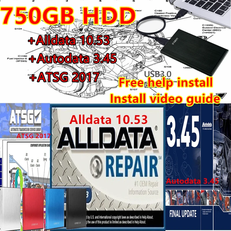 Dysk twardy 750 GB z Alldata 10.53 + autodata 3.45+ Atsg 2017 trzy oprogramowania Oprogramowanie do naprawy samochodów oprogramowanie alldata ze