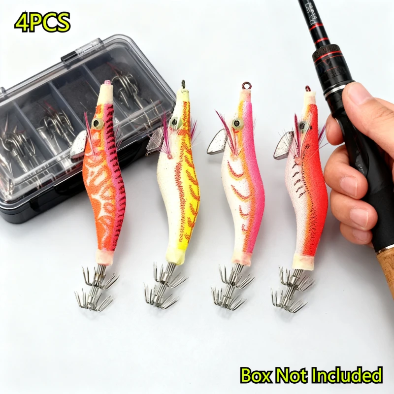 4PCS Lifelike Wrapped Prawns Lure (Box Not Included) Fishing Lures set w/Sharp Hooks about 8.5CM 7.3G For Outdoor Fishing