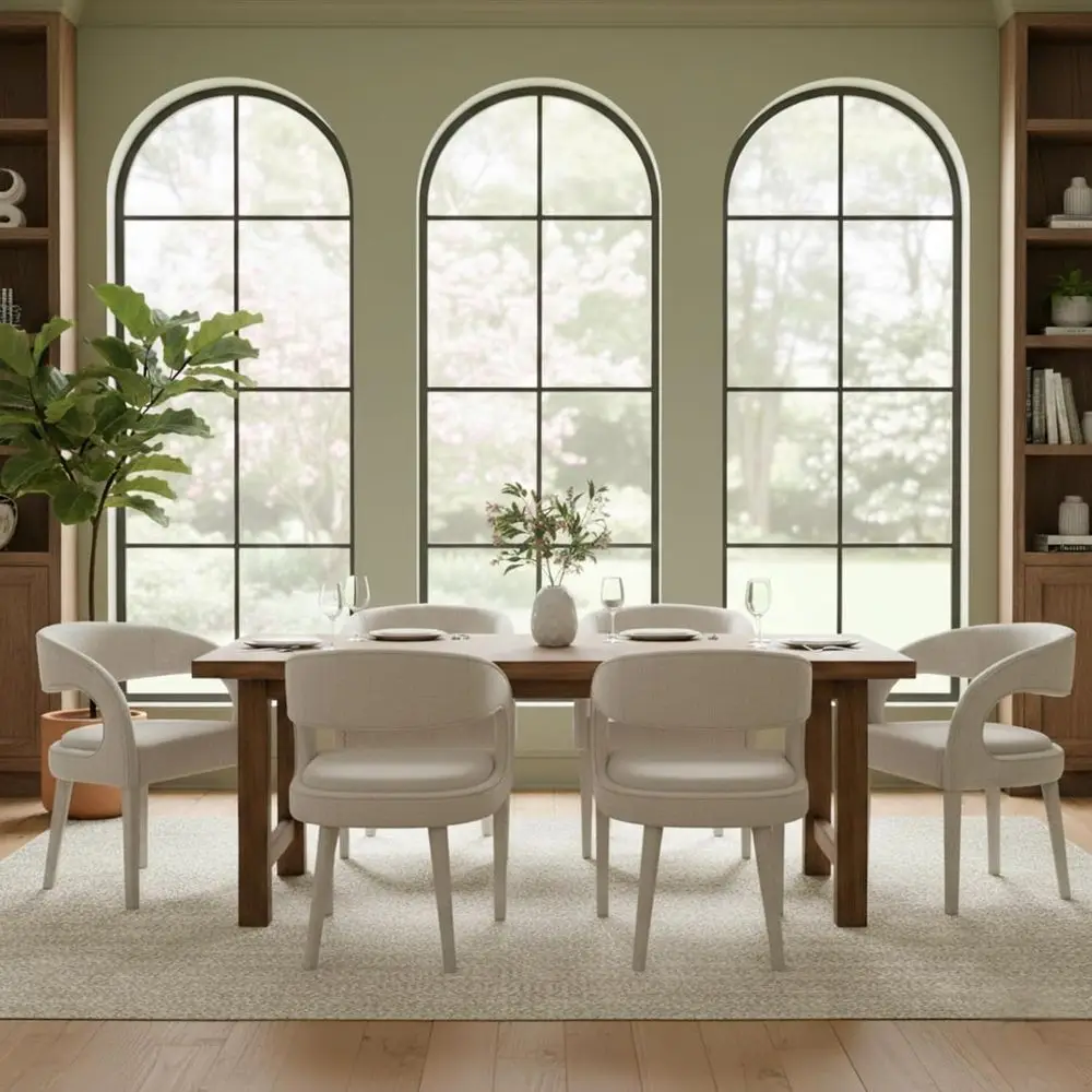 

Комплект из 6 обеденных стульев с льняной обивкой, удобные акцентные стулья для кухни и гостиной, бежевый цвет