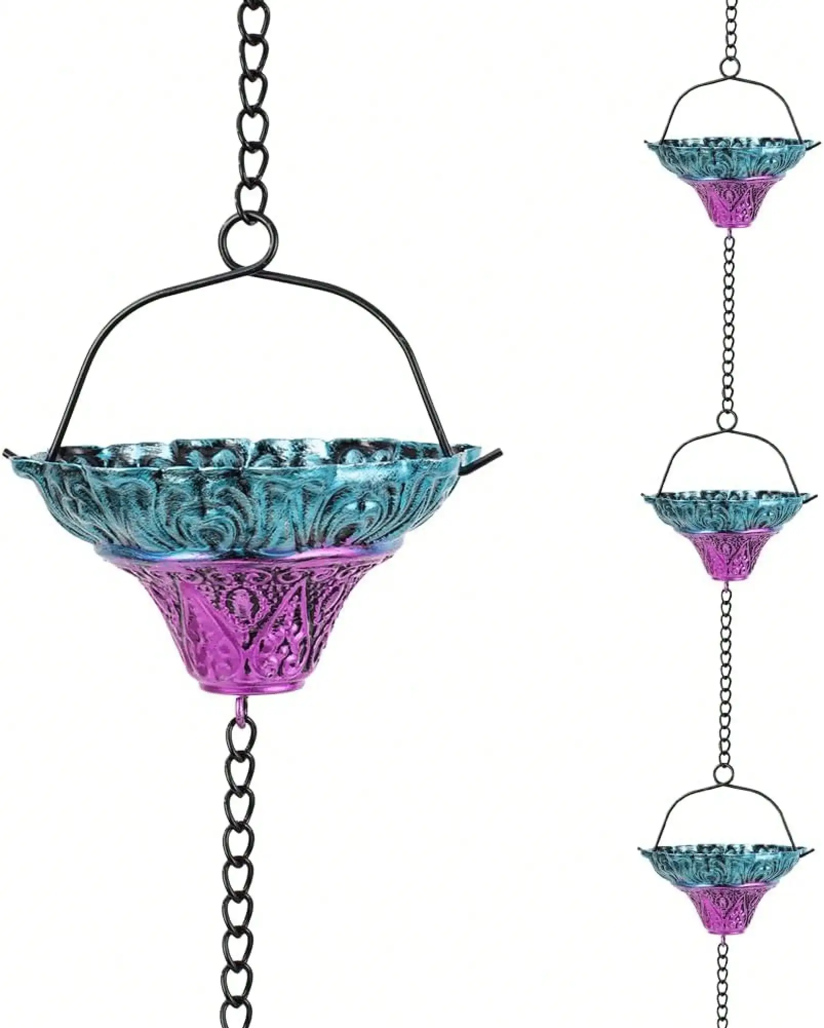 

9.2 FT Rain Chain, Rain Gutter Chains With 12 Cups & Detachable Ladybugs Decor, Adjustable Rain Catcher Chain Outddor Decor, Downspout