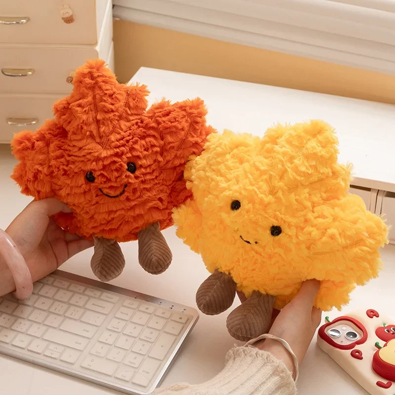 Schattige Esdoornblad Pluche Pop Kawaii Herfstblad Met Lachend Gezicht Knuffel Zacht Home Decor Verjaardagscadeaus