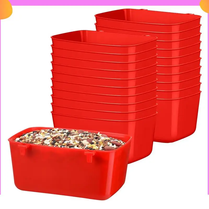 

A23P 20 Pieces Cage Cups Chicken Feeder Waterer Cups 18 Oz Pigeon Feeder Plastic Bird Cage Cups Hanging Bunny Feeder Red Easy To