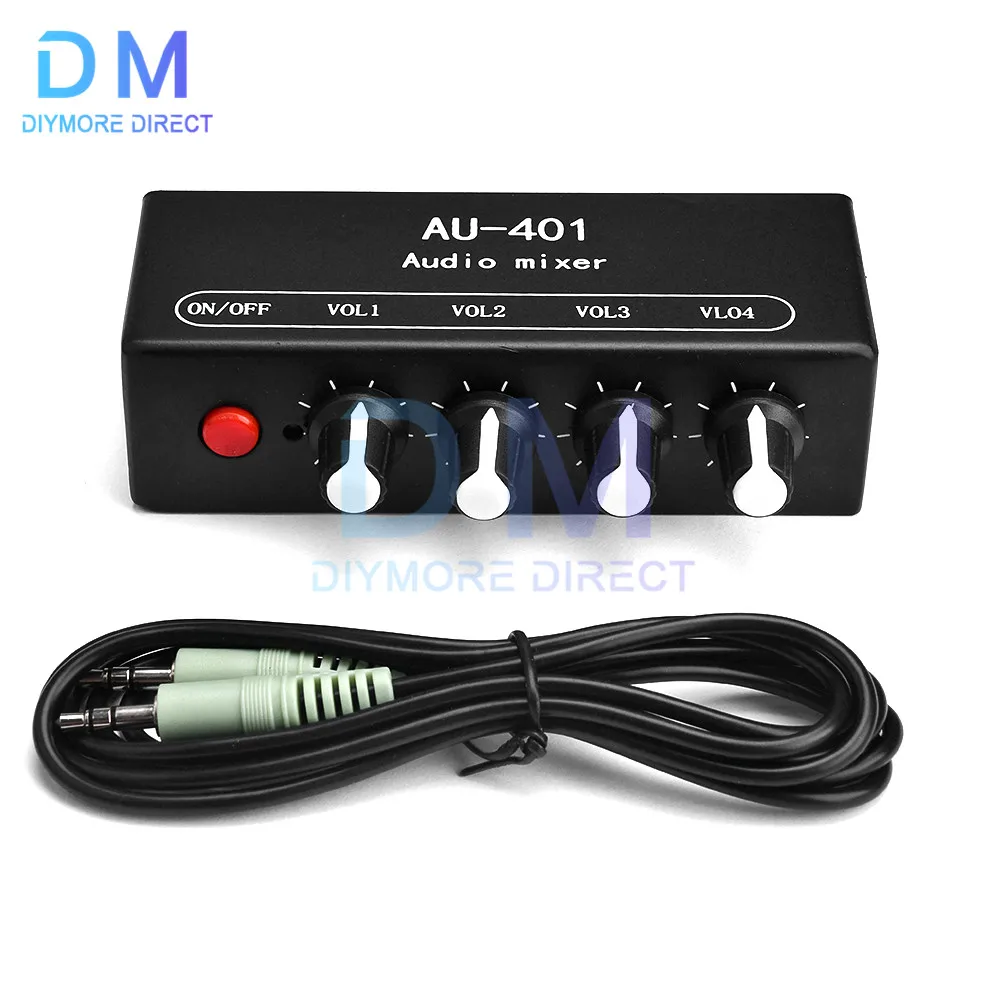 AU-401 DC 5V-12V Stereo Audio Mixer 4 Input 1 output Individually Controls Board Sound mixing DIY Headphones Amplifier