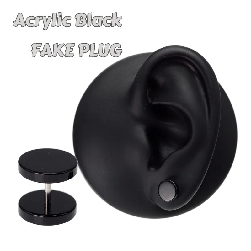 1 Pairs Acrylic Men Earring Plug Ear Plugs Plain Black Rasta Pirsing Fake Body Piercing Jewelry for Women Punk 6MM 8MM 10MM 16G