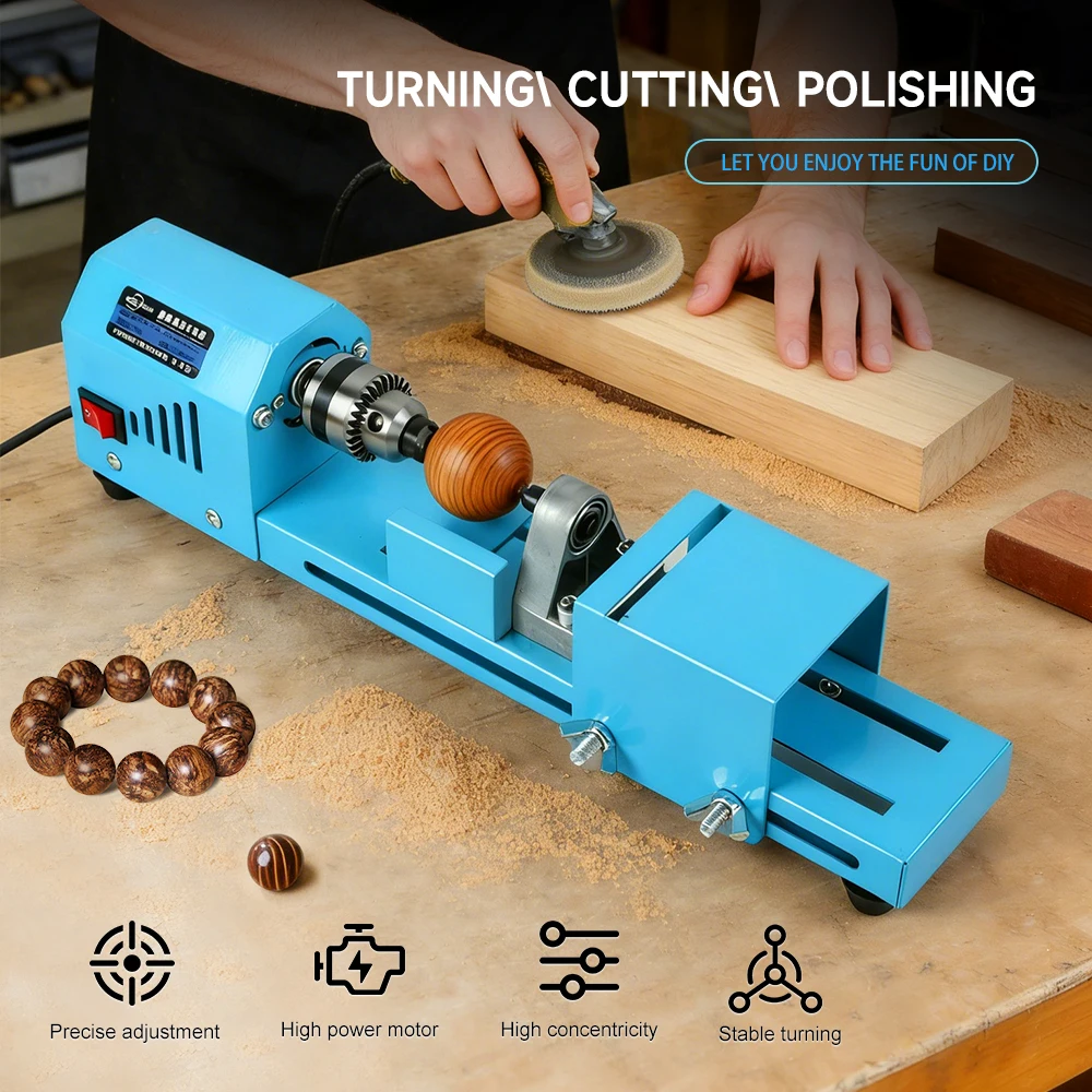 Tungfull Mini Bead Lathe Machine 7-Speed Gear Adjustment Electric Lathe Machine Wood Lathe for DIY Woodworking & Jewelry Craft