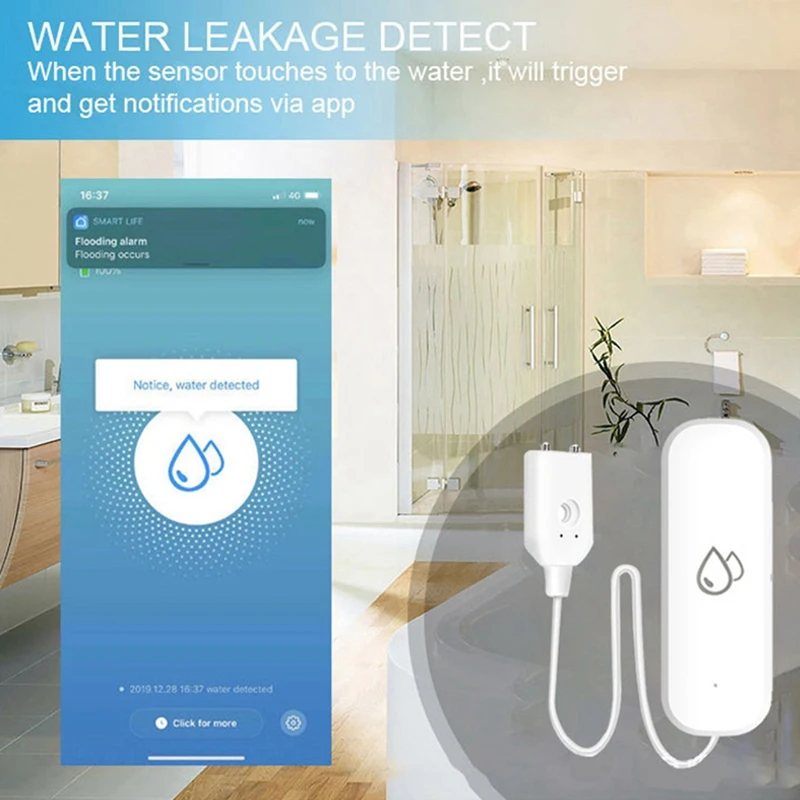Sensor de fugas de agua Tuya, Detector Wifi, sistema de alarma de protección para el hogar, Control por aplicación Smart Life