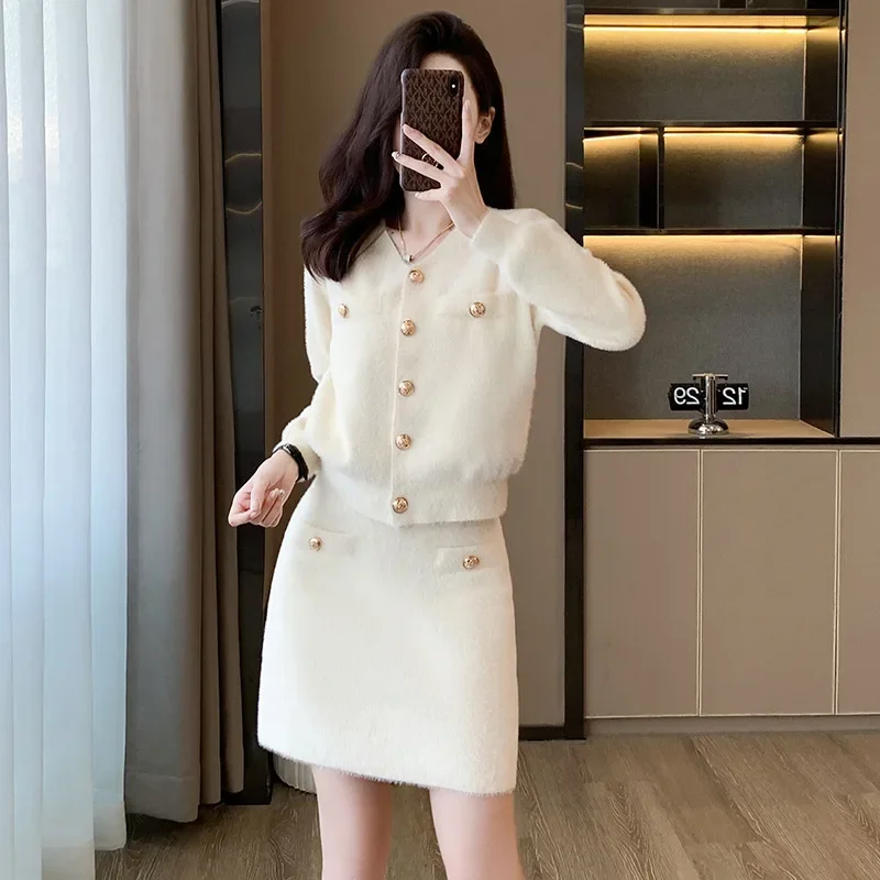 2025 New Fashion Autumn and Winter Casual Suit Female Slimming Temperament Chanel Style Knitted Two Sets Dress