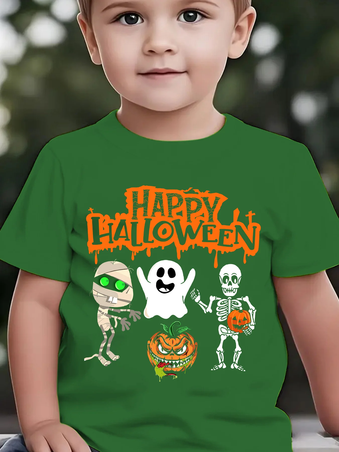 Kids Boys Girls Parent Child Matching Tee Happy Halloween Spooky Character Graphic Print Short Sleeve Crew Neck Soft Daily Tee