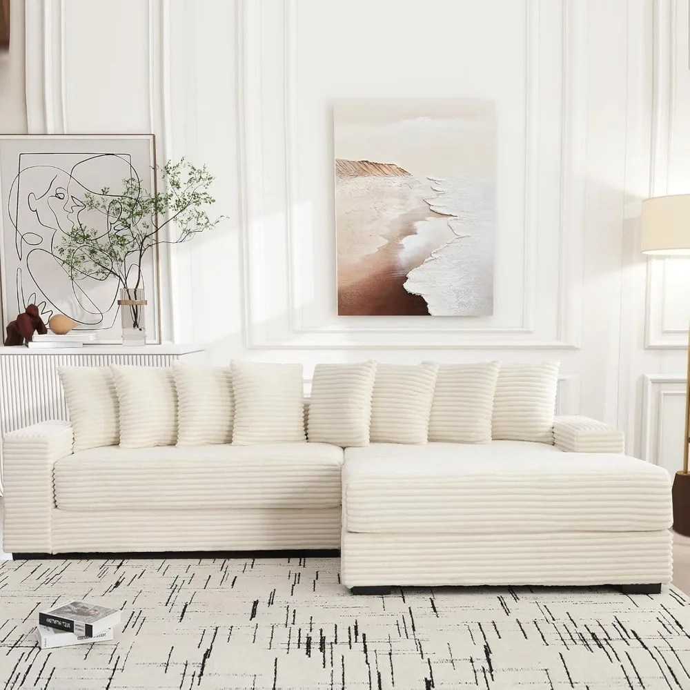 

Spacious Two-Section -Oriented Modular L-Shaped Corduroy Sectional Couch for Living Spaces, 111" Upholstered Convertible