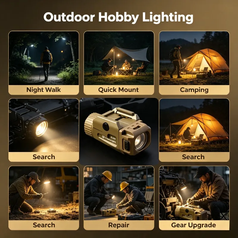 20MM Rail Universal Quick Release Support 800LM LED Flashlight USB Rechargeable Outdoor Lamp