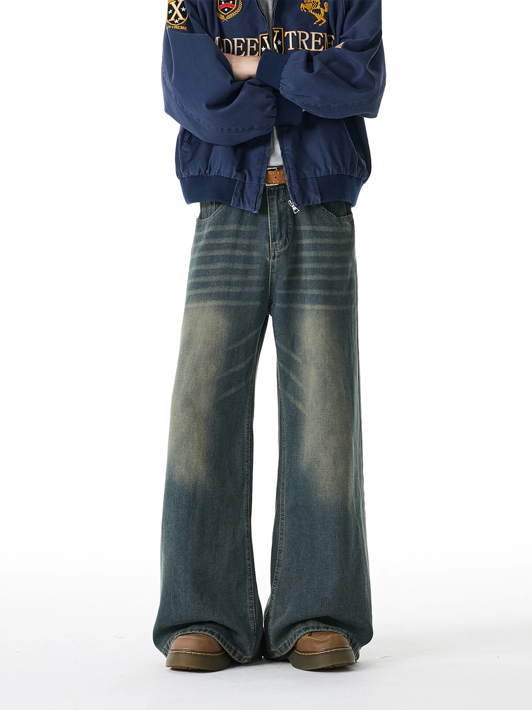 

Retro American Cleanfit Wide Leg Men's Jeans High Street Washed Loose Straight Tube Pants Autumn Trendy Brand Casual Cotton