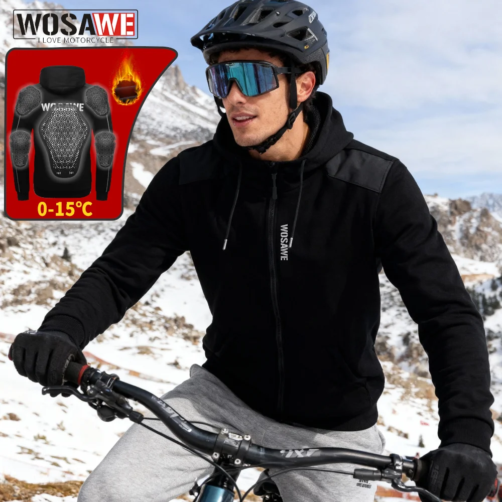 

WOSAWE Winter Cycling Jacket Motorcycle Armored Hoodie Mountain Bike Warm Jersey Downhill Riding Clothes with CE Protective Gear