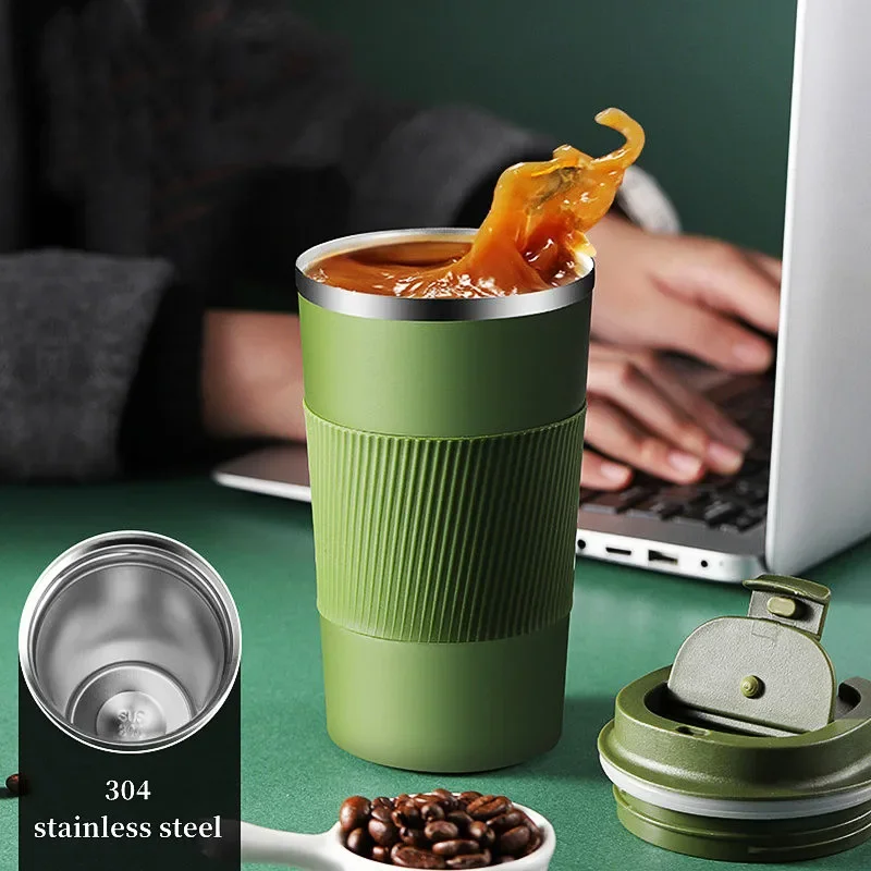 

Coffee Thermos Cup 304 Stainless Steel with Silicone Cover Double Vacuum Anti-scald Portable Business Car Coffee Travel Cup