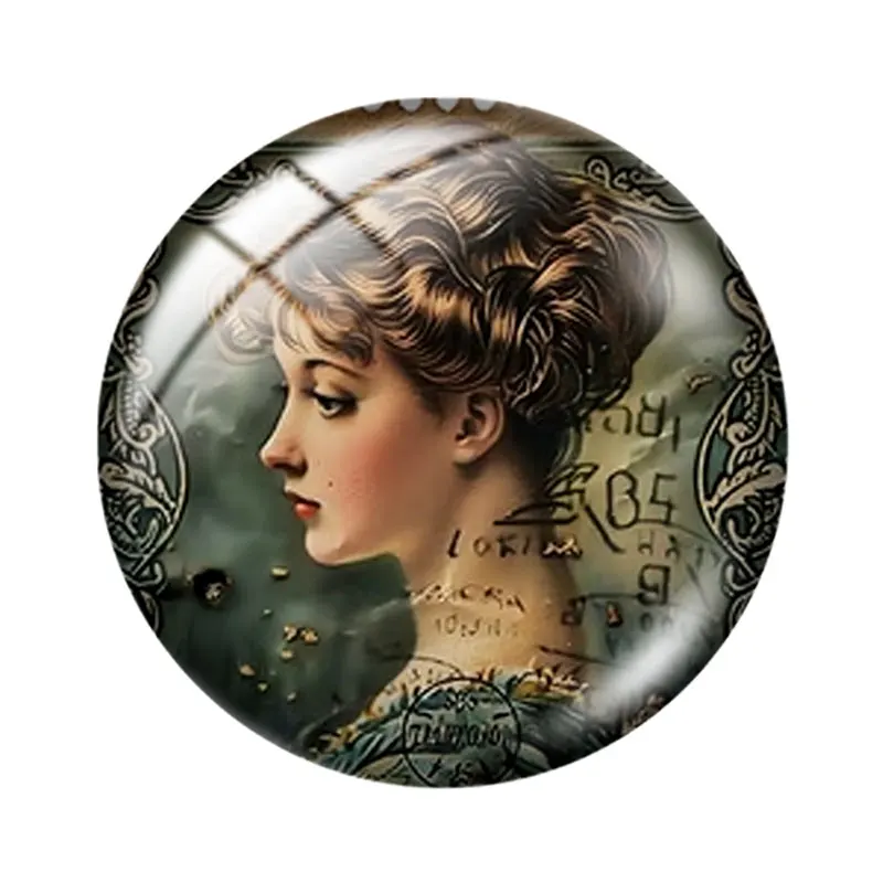Vintage Postage Stamp Woman 10pcs 12mm14mm/16mm/18mm/20mm/25mm Round Photo Glass Cabochon Demo Flat Back Making Findings Jewelry