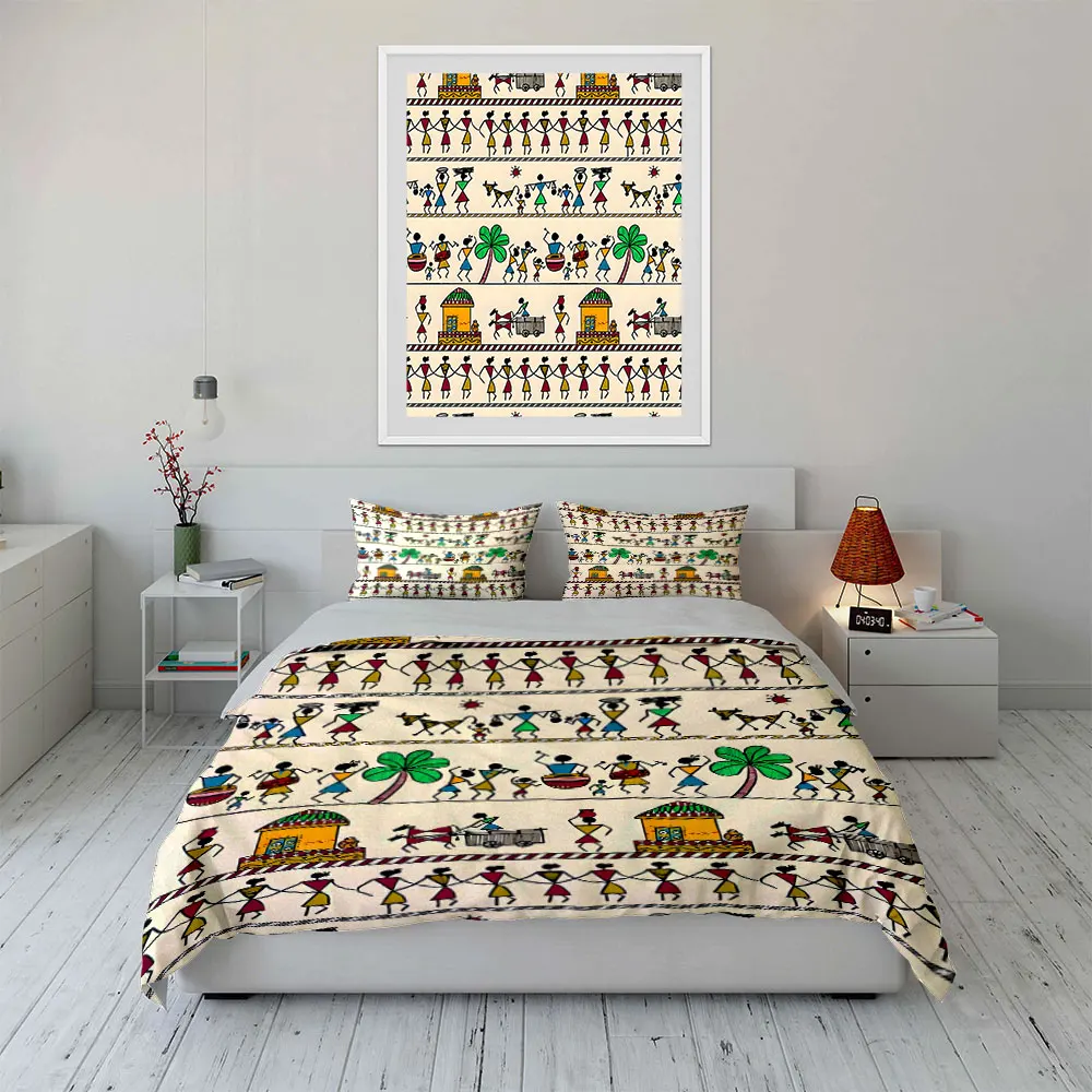Tribal Art Villages and People Print Bedding Set for Kids Luxury Gift 3pcs Digital Print Comforter Set Soft Comfortable