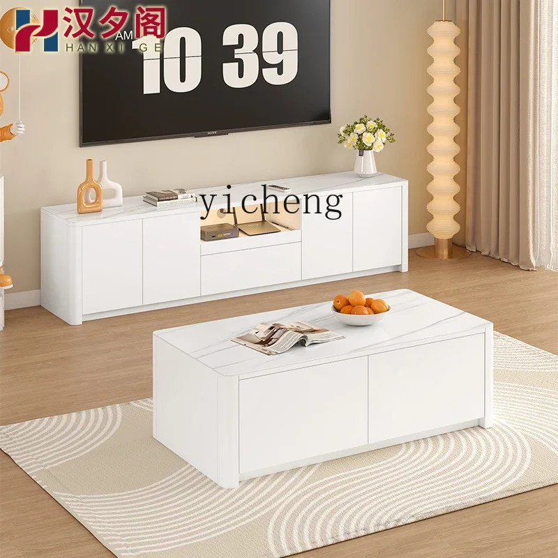 

pure white rock slab TV cabinet storage storage integrated combination living room household coffee table cabinet