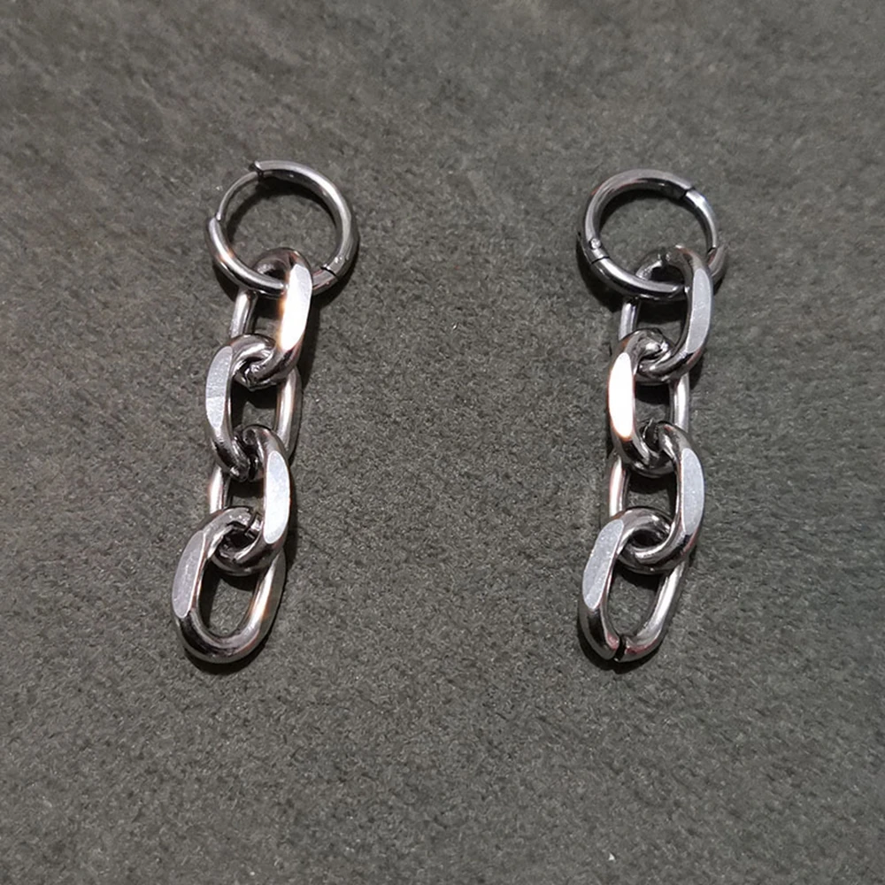 Y2K Gothic Chunky Chain Tassel Dangle Earrings for Women Men Unisex Punk Grunge Fashion Stainless Steel Link Hoop Earrings