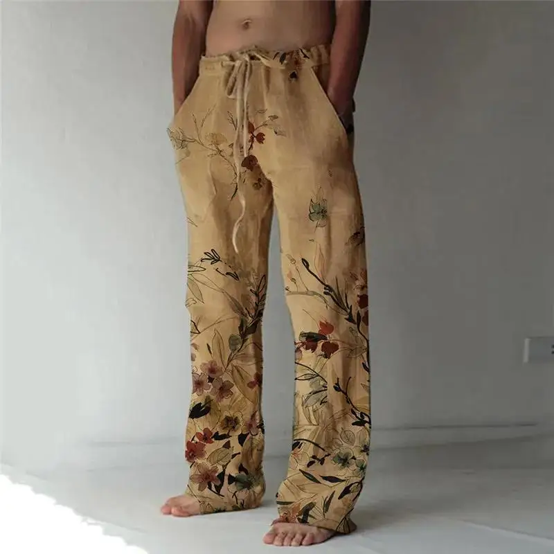 2026 Sommer Herren Vintage Blumenmuster 3D-Druck Weite Hosen, Hawaii-Stil Lässige Lockere Strand- und Urlaubshosen – Detail 8