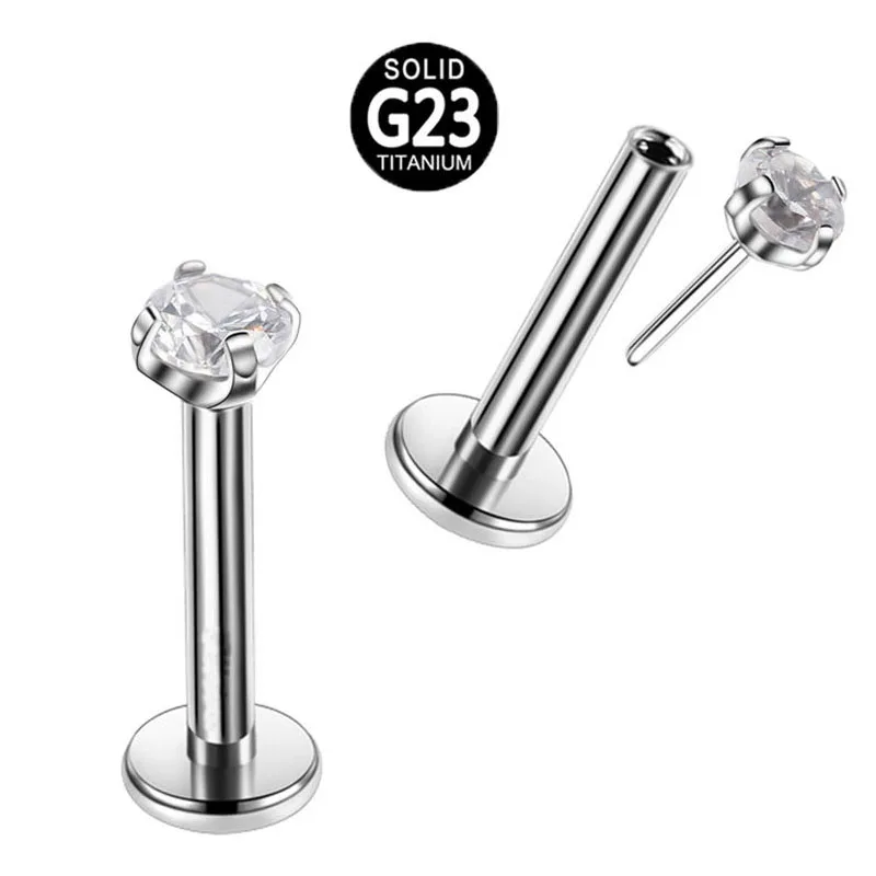 Astm F136 Implat Grade Titanium Piercing threadless Jewelry Internal Push Pin Teardrop Top Labret Stud Earrings