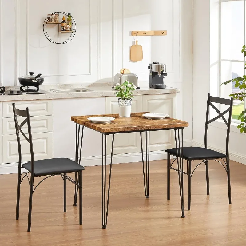 

Kitchen Dining Room Table 2 Chairs for Small Space, Apartment,Metal Steel Frame, 3-Piece Set, Brown