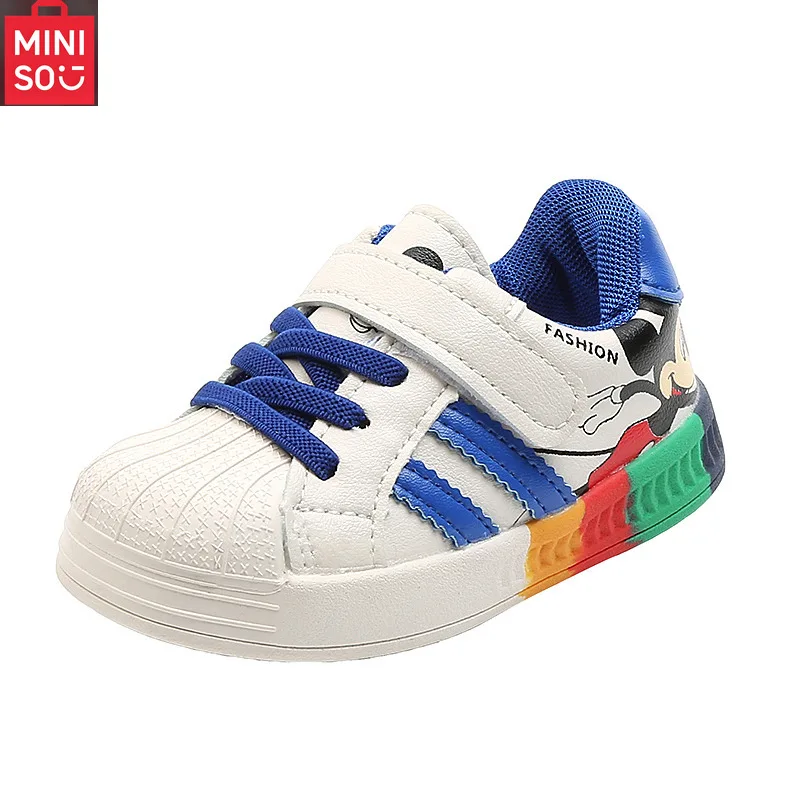 أحذية مشي للأطفال من Miniso للأولاد والبنات، نعل ناعم، أحذية فردية للأطفال مضادة للانزلاق وقابلة للتنفس