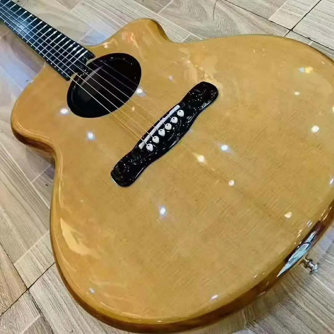 Prêt à expédier haute qualité 38 pouces or Phoebe tout solide guitare acoustique épicéa acajou palissandre ébène Nylon cordes basse musique