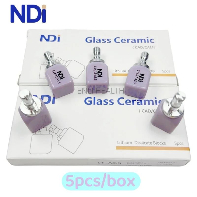 

NDI 5pcs Dental Lithium Disilicate Glass Ceramic Blocks C14 HT/LT for CAD/CAM Sirona Cerec Milling System Dental Lab Materials