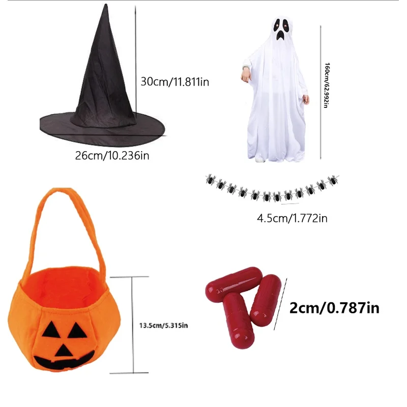 

Ghost Halloween costume adult strange clothes pumpkin bag hat 5 piece set suitable for holiday parties