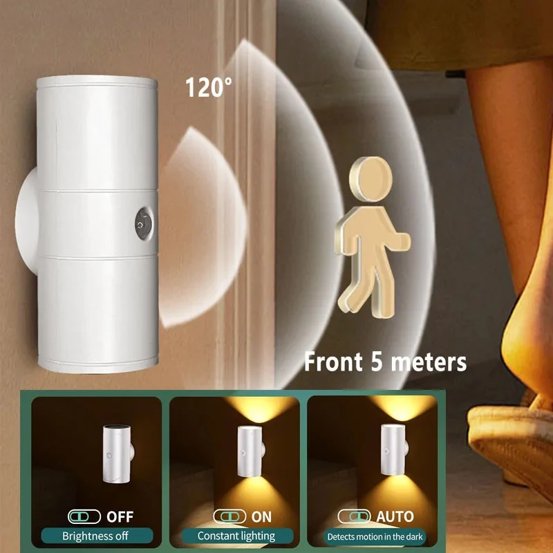 Night Light LED With Motion Sensor Wall Lamp 1200mAh Battery Rechargeable Up Down Dimmable Magnetic Light For Bedroom