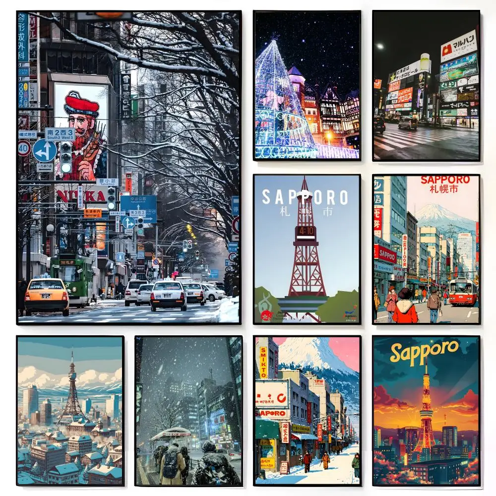Póster de S-Sapporo, ciudad nevada, mural de película americana, decoración de pared para habitación de niños, impresión