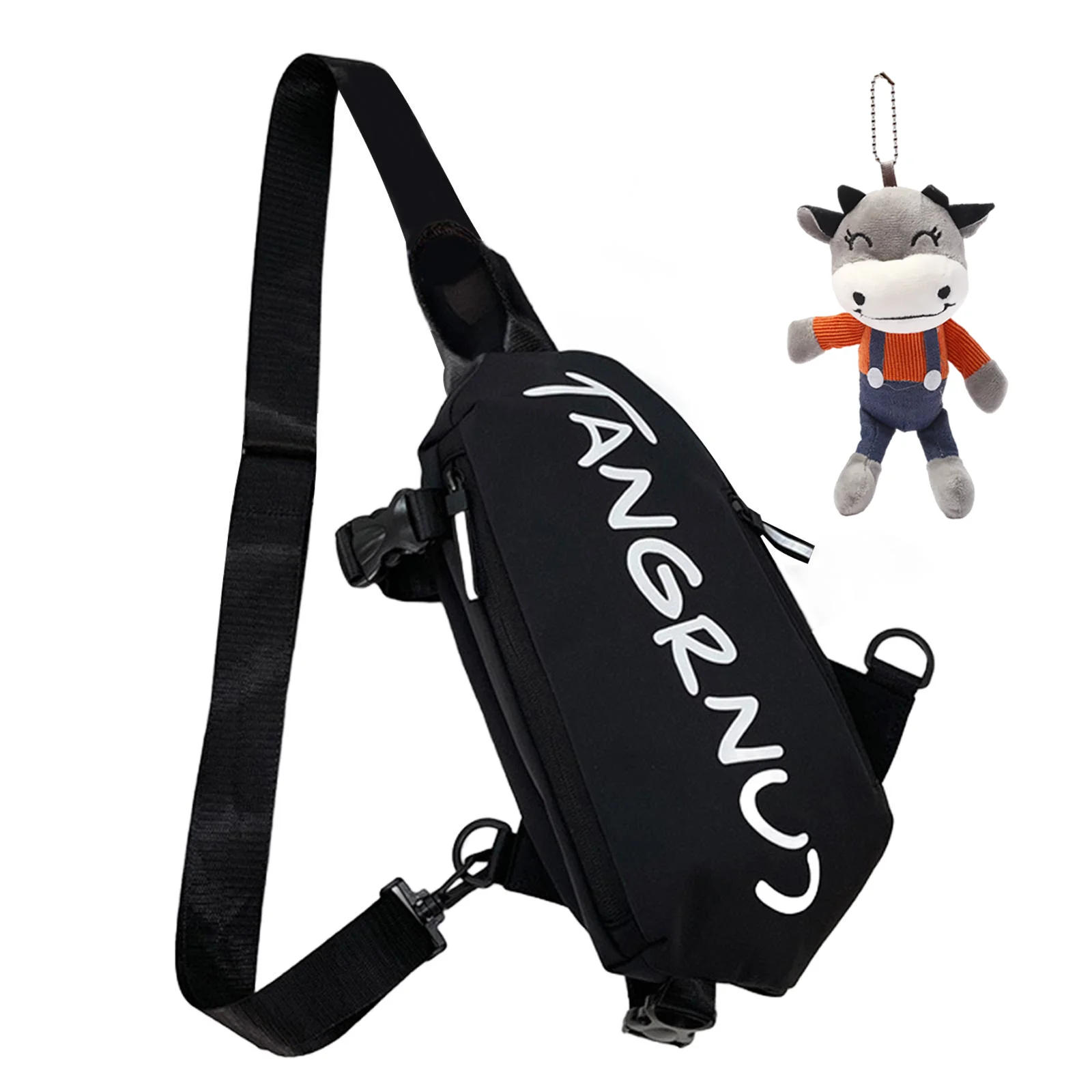 Casual Multi Functional Waistpack Oxford Letter Printed Chest Bag Large Capacity Fanny Pack Sports Outdoor Gift Cow Pendant