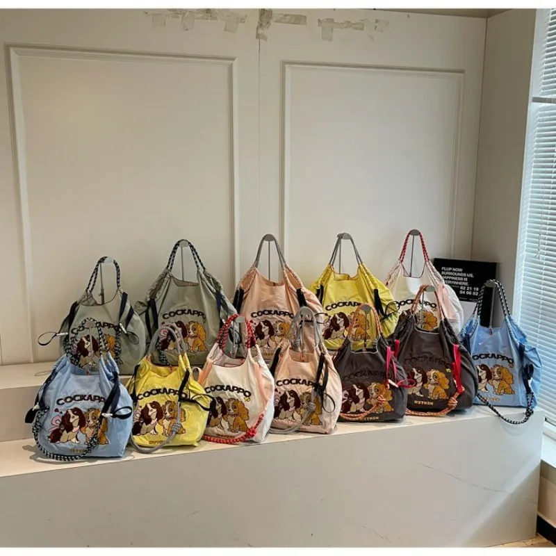 Embroidery Niche Cartoon Dog Nylon Environmental Protection Commuter Versatile Shoulder Messenger Bag Exquisite Simple Casual