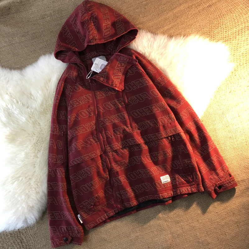 

American Retro High Street Hooded Hoodies Fashionable Letter Printing Loose Pullovers Pocket Zipper Chic Sweatshirts