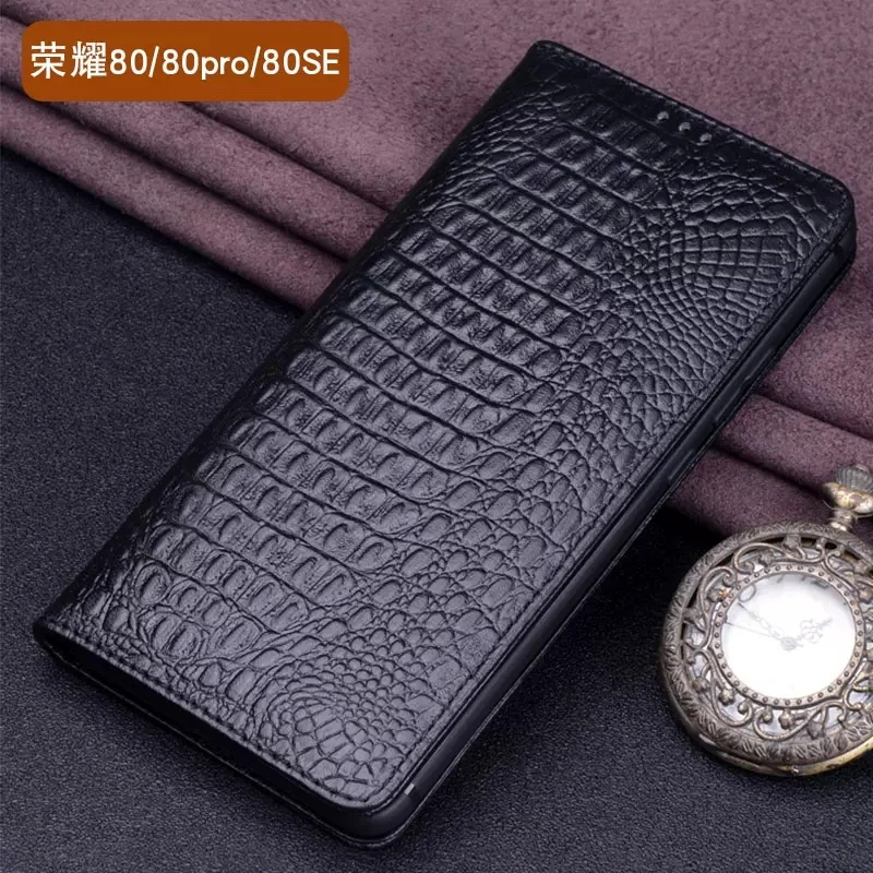 Luxury Genuine Leather Case for Huawei Honor 80 Business Flip Phone Cover bag for Honor 80pro honor 80se funda skin crocodile