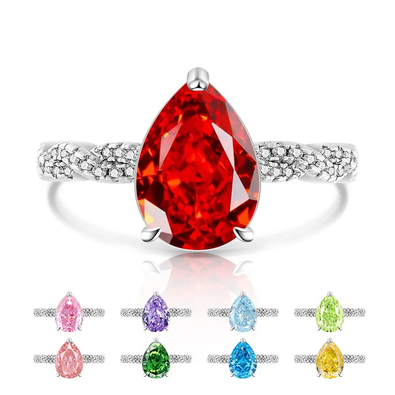 

Ледяная огранка в форме капли воды, груши, высокоуглеродистый бриллиант, стерлинговое серебро 925 пробы, твист-дизайн, кольцо, модные универсальные женские украшения