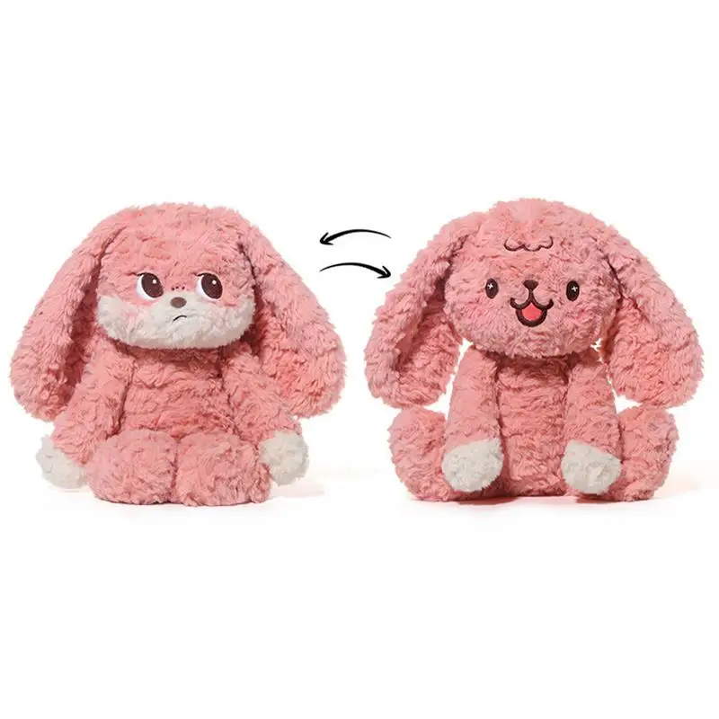 Coniglietto peluche reversibile peluche simpatico coniglio con orecchie lunghe morbido coniglietto bambola cuscino modificabile bambole giocattolo del fumetto per le famiglie