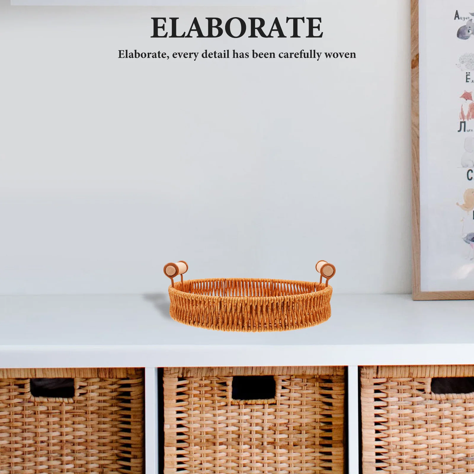 

2pcs Japanese Style Rattan Baskets Hand Woven Wicker Trays For Fruit Bread Snacks Storage Round Serving Tray Kitchen Organizing